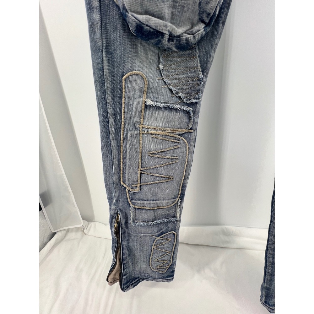 NOVAMEN Mens Designer Jeans Cargo Pockets Embellished Zip Ankle Blue Size 32 - Picture 4 of 13